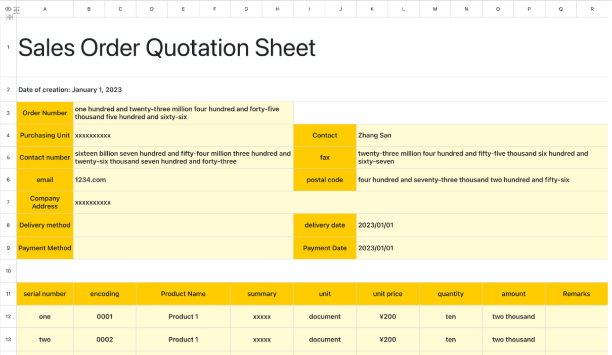 Sales Order Quotation Sheet